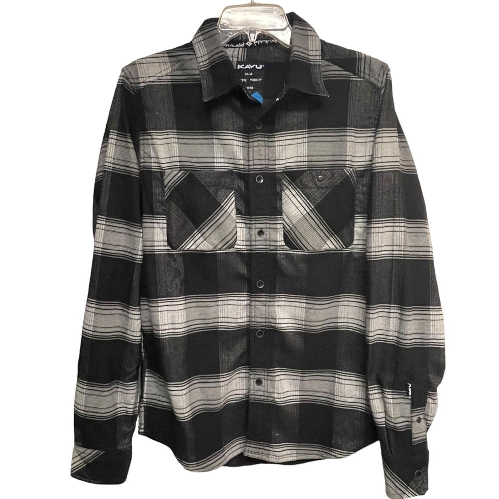 KAVU Baxter Shirt Plaid Black/White Cotton Flannel Men’s Size XL
